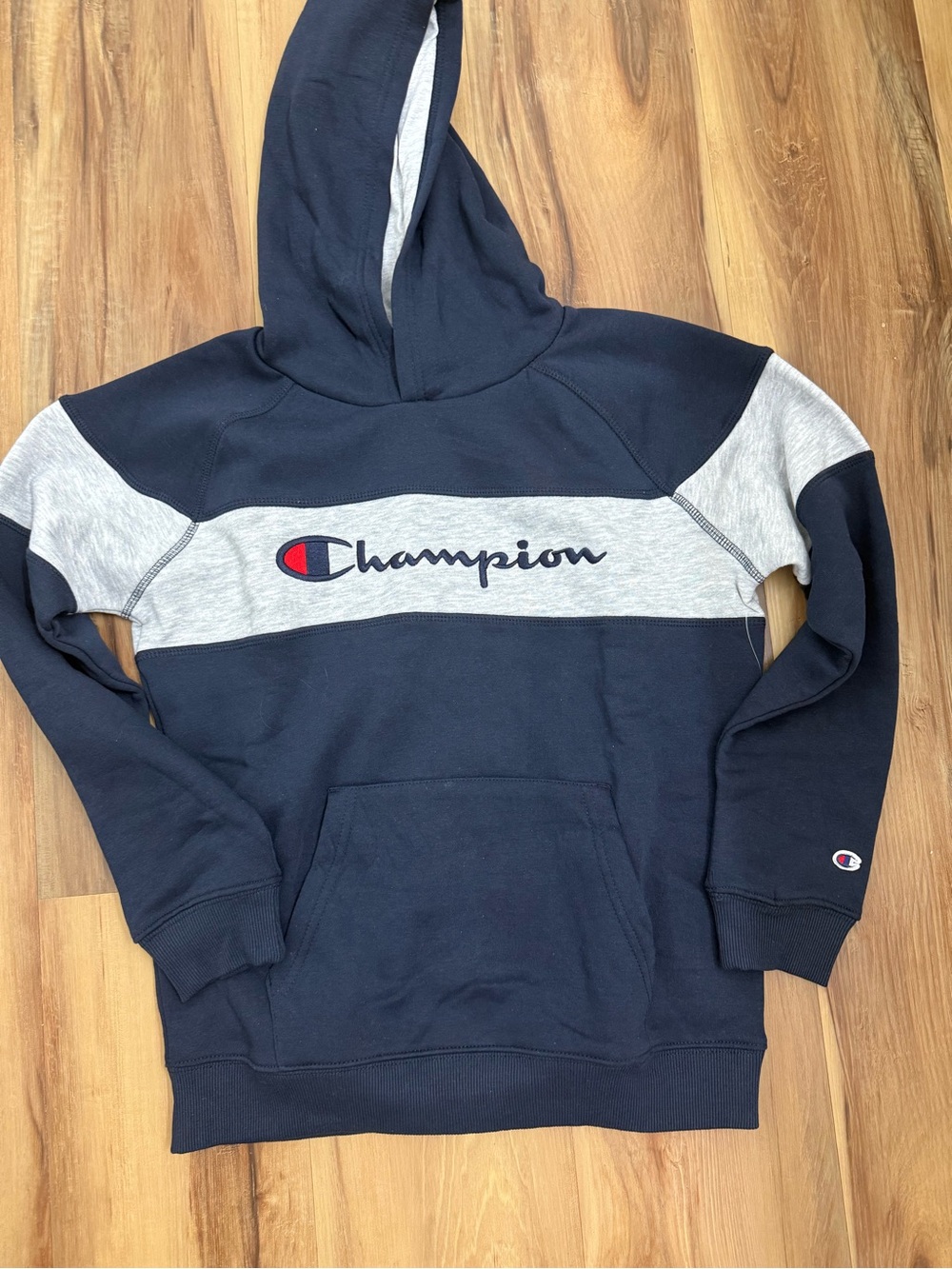 Champion Navy and Gray Colorblock Crewneck Hoodie